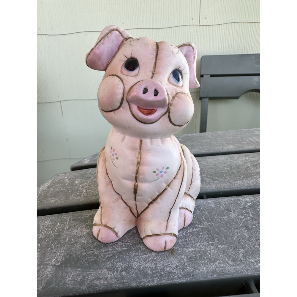 Vintage Ceramic Porcelain Pig Pink Hand Painted